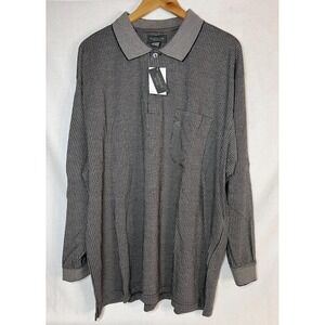 Mens Van Heusen Grey Black Checkered Pattern Long Sleeve Polo NWT Read!